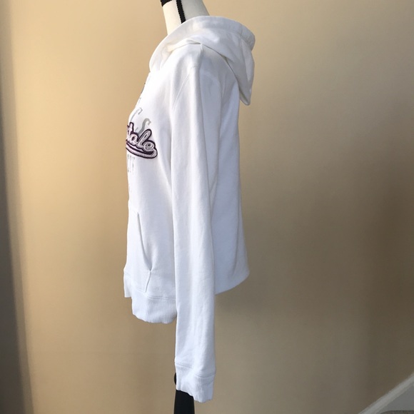 White Front Zip Hoodie with Purple and Gray Accents - Picture 6 of 8